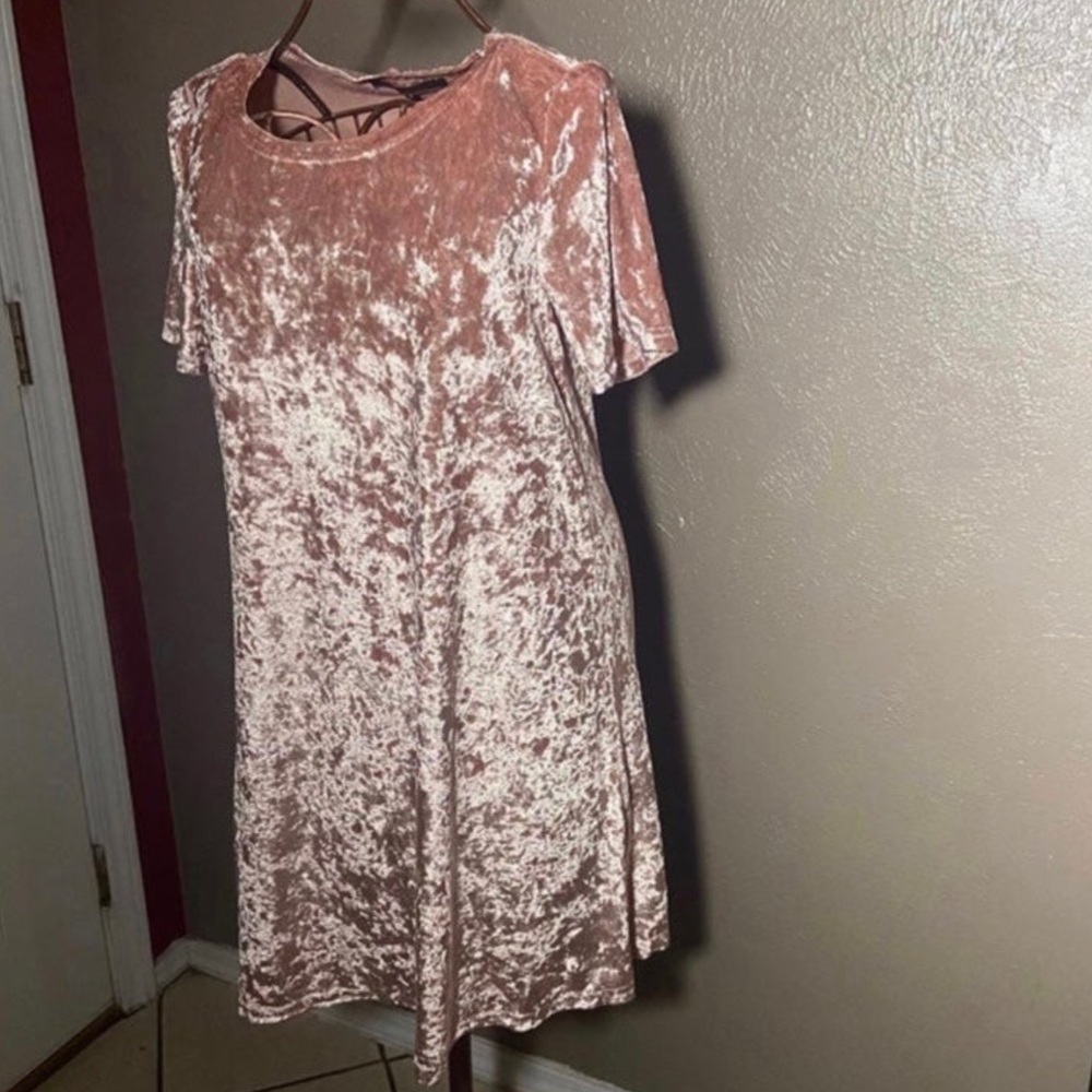 Madeline Velvet Mini Dress in Shimmering Pink - Picture 8 of 8